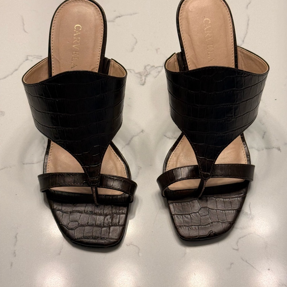 Black Croc-Embossed Leather Slide Sandals